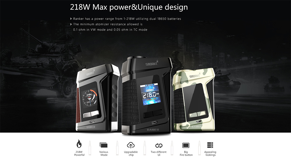 vape tc mode Smoant Ranker 218W Mod Flavour:Fizzy Lemon Most Popular Vape Flavours THC DELTA 8 BY NEED_Relief & Recovery